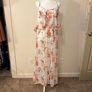 Leith Cream Maxi Dress with Peach Floral Print